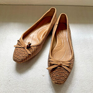 Born Shoes Women US 8M Brown Tan Carri Cork Upper Snake Print Ballet Flats Bow